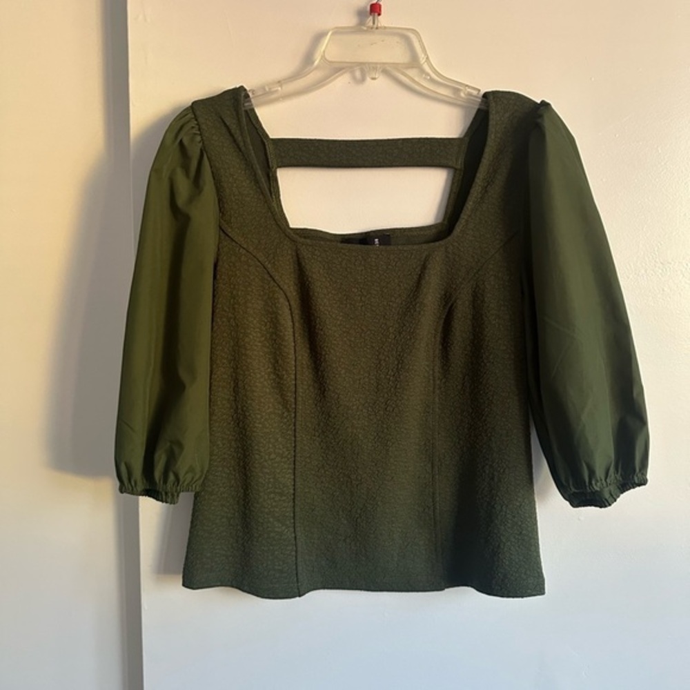 Chic Olive Green Blouse with Square Neckline